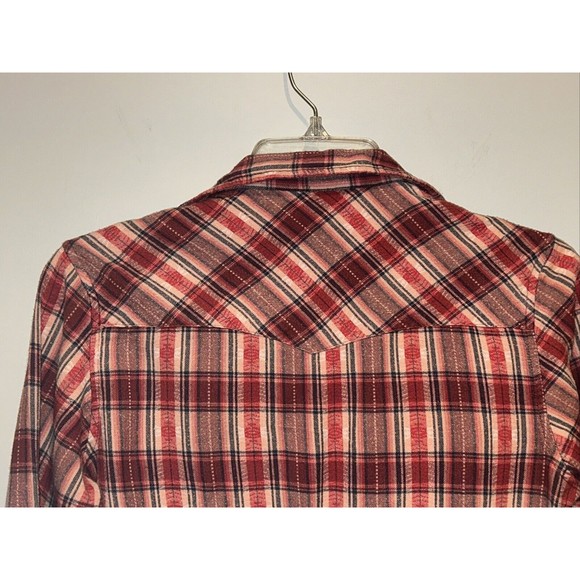 Angie Flannel Shirt Women Medium Red Plaid Long Sleeve Casual Collar Button Up - Picture 4 of 10